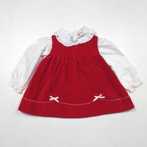 Vintage Dress Baby Girls Size 12-18m Red Velvet Bow